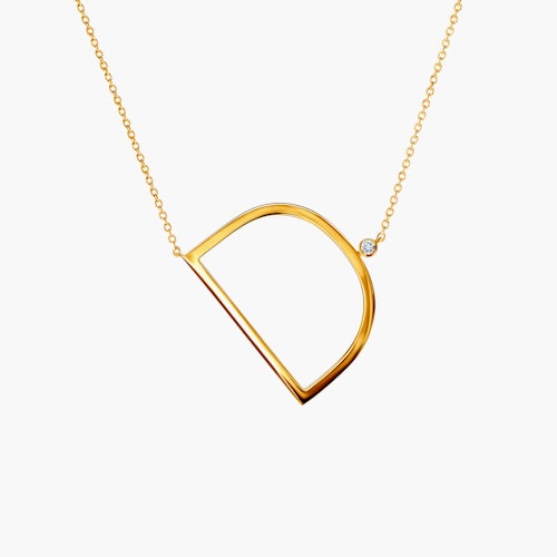 Naszyjnik celebrytka litera D Savicki: srebrny pozłacany, biały szafir